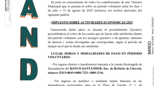 Bando: anuncio sobre recaudación municipal IAE 2025